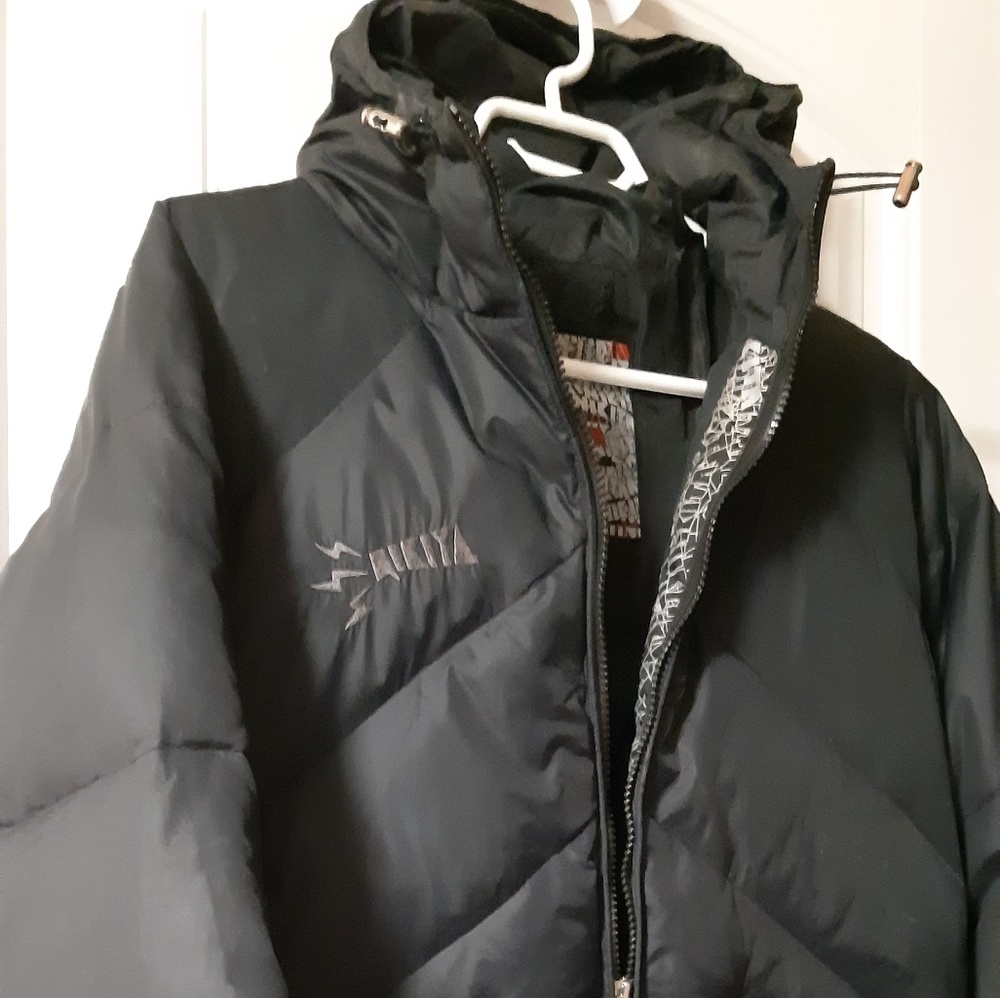 Down feather jacket.
